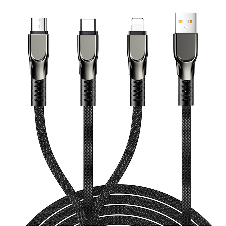 Joyroom S-1335K4 1.3m 3.5A 3 en 1 USB a 8 PIN + USB-C / Tipo-C + Micro USB Serie notable Nylon Braid Cable de Carga (Negro)