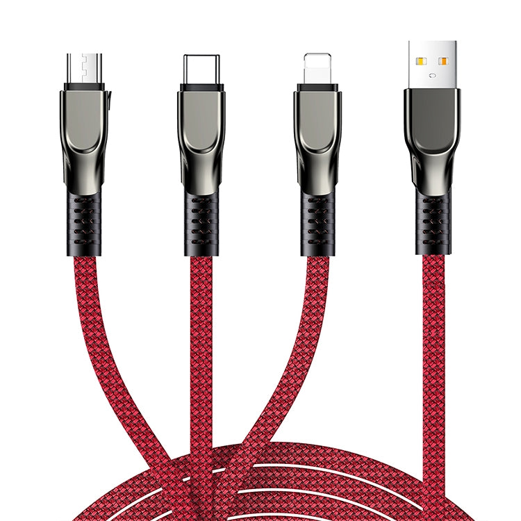 Joyroom S-1335K4 1.3m 3.5A 3 en 1 USB a 8 PIN + USB-C / Tipo-C + Micro USB Serie notable Nylon Braid Cable de Carga (Rojo)