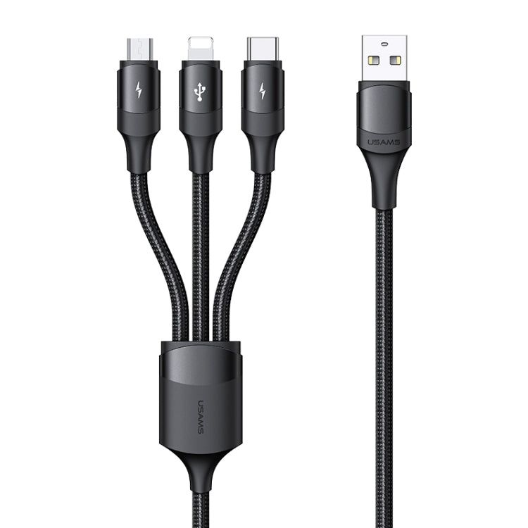 USAMS US-SJ515 U73 3A USB A Type-C / USB-C + Micro USB + 8 BROCHES Multifonction Alliage d'Aluminium Longueur du câble de charge : 1,2 m (Noir)