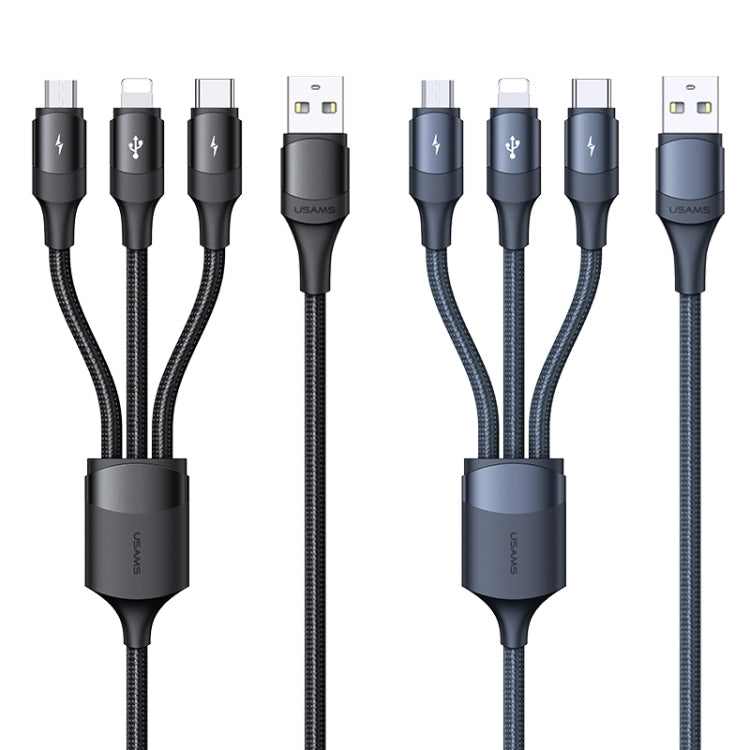 USAMS US-SJ515 U73 3A USB A Type-C / USB-C + Micro USB + 8 PIN Multi-function Aluminum Alloy Charging Cable length: 1.2m (Black)