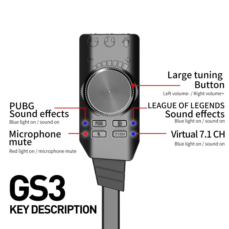 Plextone gs3 Carte son 7.1 canaux Audio USB Carte son de jeu d'ordinateur externe