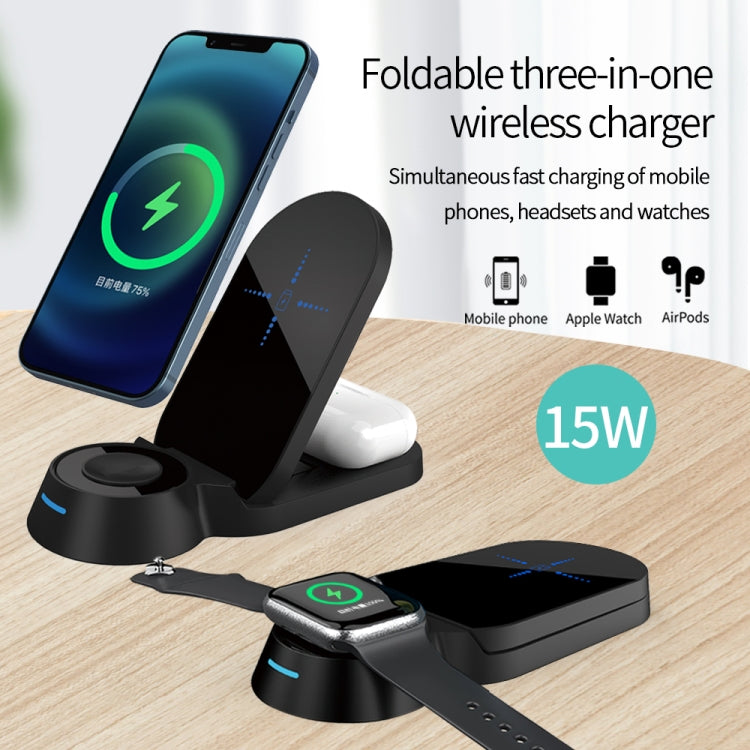 H22 3 in 1 Multifunction Foldable Smart Wireless Charger for Smartphones and iWatches and Airpods (White)