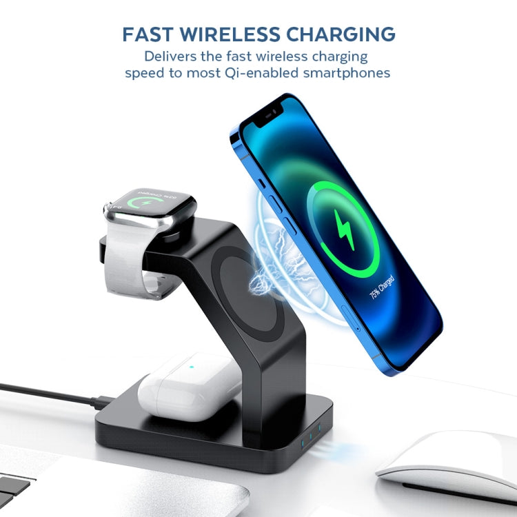 Totudesign S6 Versatile Series 15W 3 in 1 Multifunction Magnetic Wireless Charger for Smart Phones and iWatches Airpods (Black)