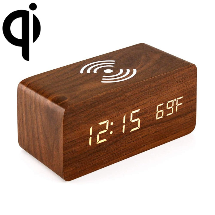 KD8801 5W Creative Wireless Charger Wooden LED Digital Display Sub-alarm Sub-alarm Clock Regular Style (Rosewood White Characters)