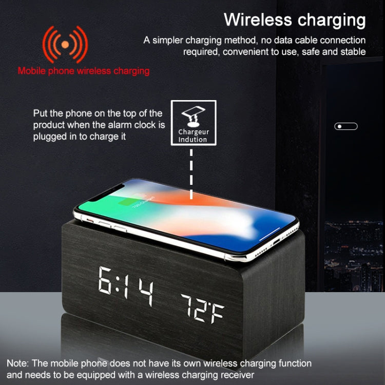 KD8801 5W Creative Wireless Charger Wooden LED Digital Display Sub-Housing Regular Style (White Wood White Characters)