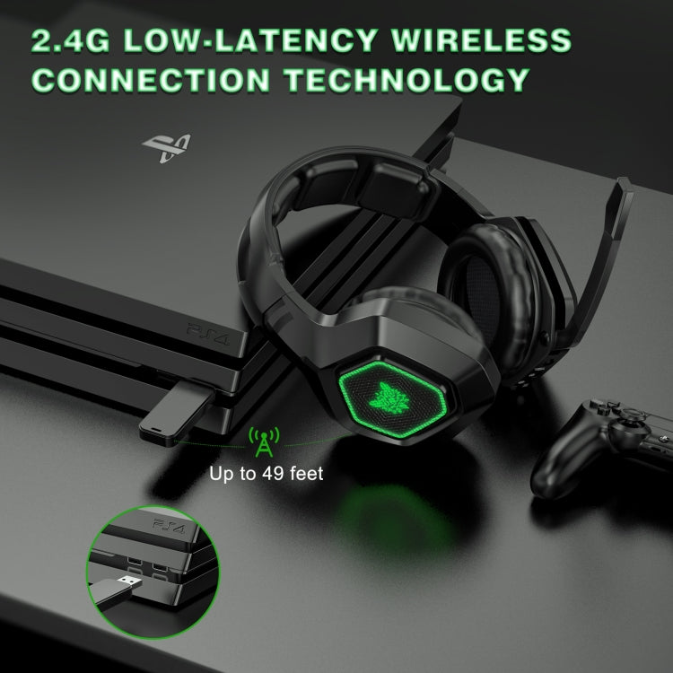 Onikuma K10 2.4G Green Light Casque de jeu sans fil avec microphone