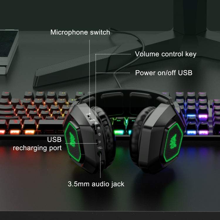 Onikuma K10 2.4G Auriculares de juegos Inalámbricos de luz verde con Micrófono