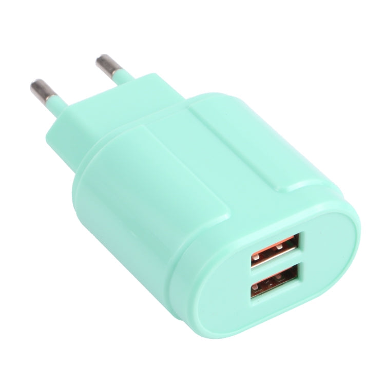13-22 2.1A Dual USB Macaron Travel Charger EU Plug (Green)