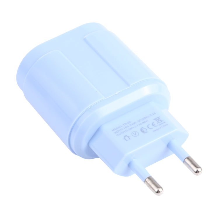 13-22 2.1A Dual USB Macaroni Travel Charger EU Plug (Blue)