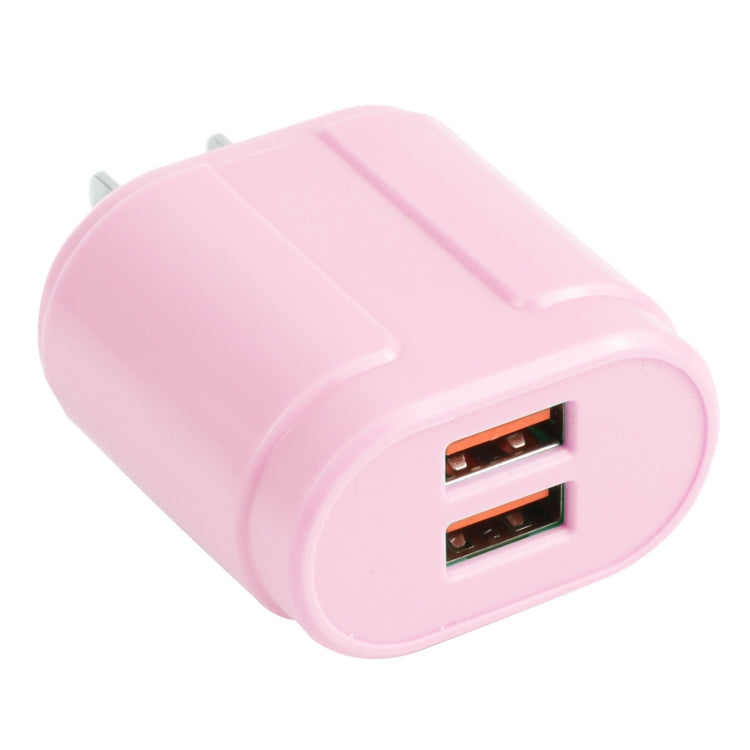 13-22 2.1A Cargador de Viaje de macarrones de Doble USB Enchufe de US (Rosa)