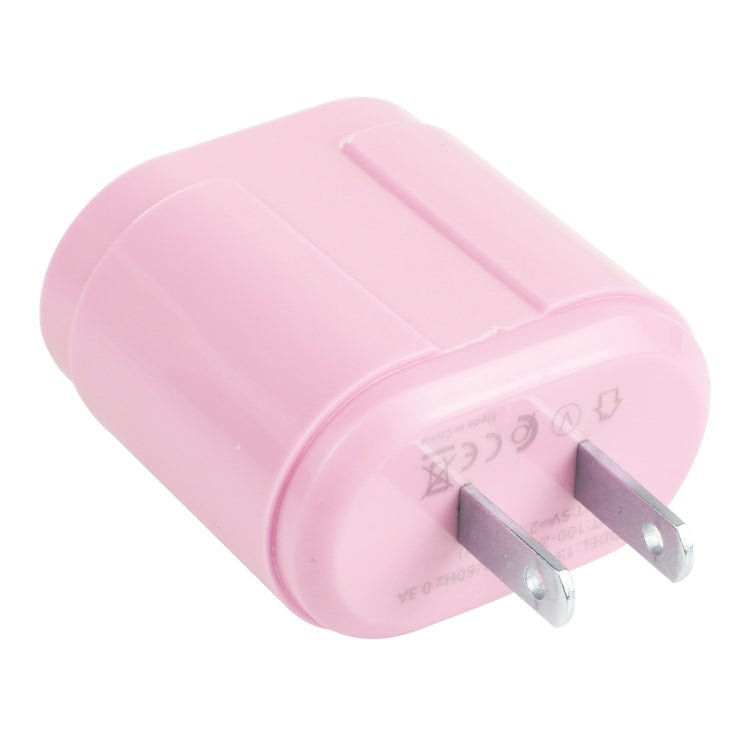 13-22 2.1A Dual USB Macaroni Travel Charger US Plug (Pink)