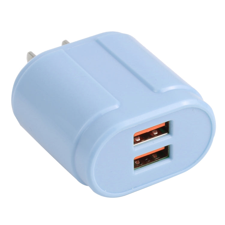 13-22 2.1A Dual USB Macaroni Travel Charger US Plug (Blue)