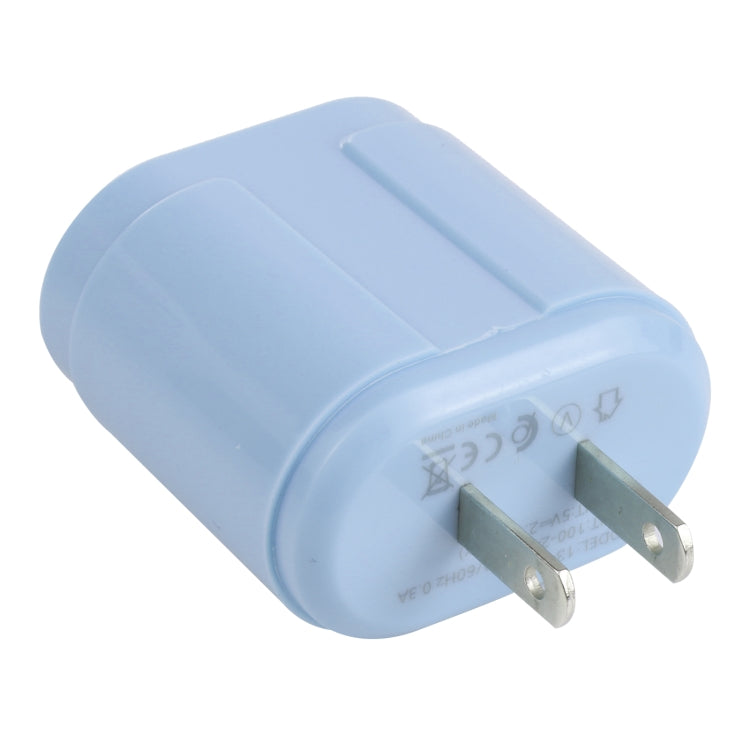 13-22 2.1A Dual USB Macaroni Travel Charger US Plug (Blue)