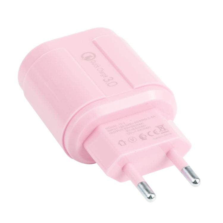 13-3 QC3.0 Chargeur de voyage Macarons à interface USB unique Prise UE (Rose)
