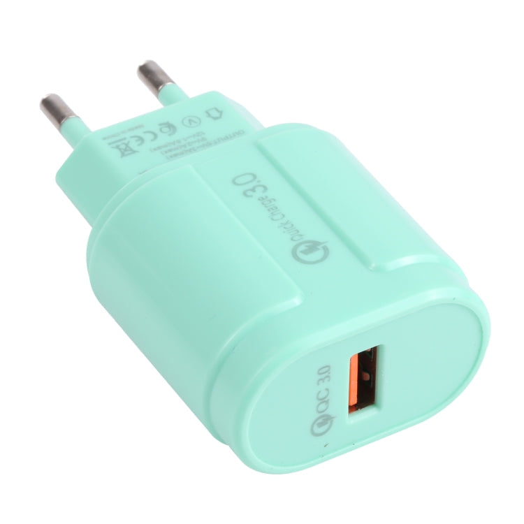 13-3 QC3.0 Single USB Interface Macarons Travel Charger EU Plug (Green)
