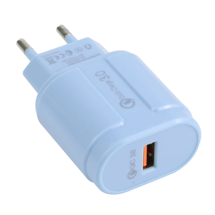 13-3 QC3.0 Chargeur de voyage Macarons à interface USB unique Prise UE (Bleu)