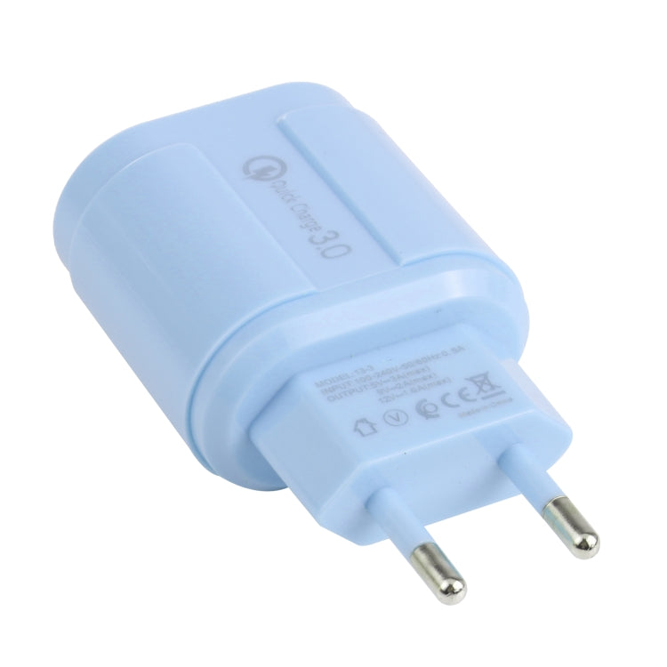 13-3 QC3.0 Einzelne USB-Schnittstelle Macarons Reiseladegerät EU-Stecker (Blau)