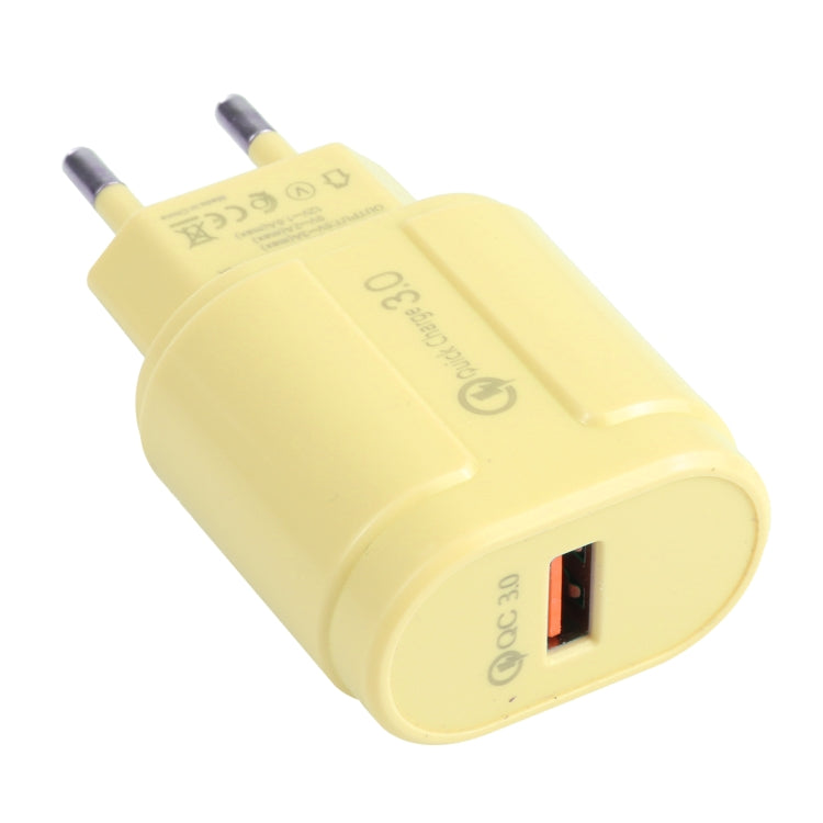13-3 QC3.0 Un solo interfaz USB Macarons Cargador de Viaje Enchufe de la UE (Amarillo)