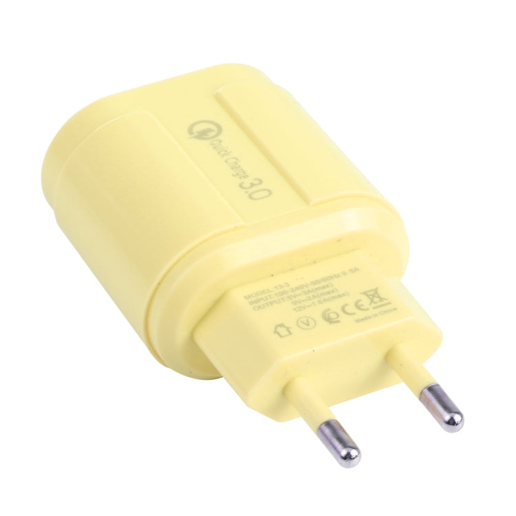 13-3 QC3.0 Single USB Interface Macarons Travel Charger EU Plug (Yellow)