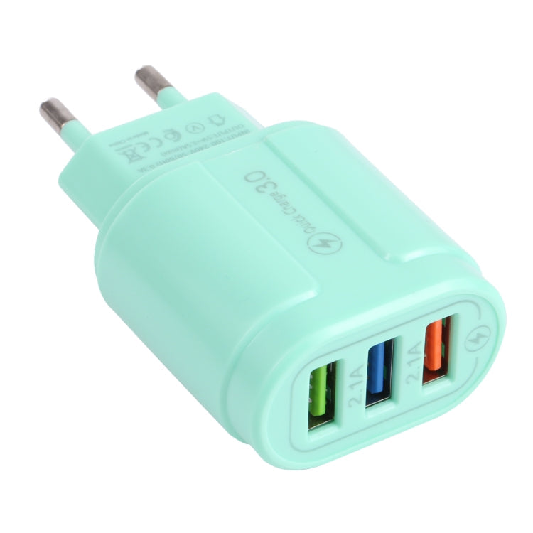 13-222 QC3.0 USB + 2.1A Dual USB Ports Travel Charger EU PLUG (Vert)