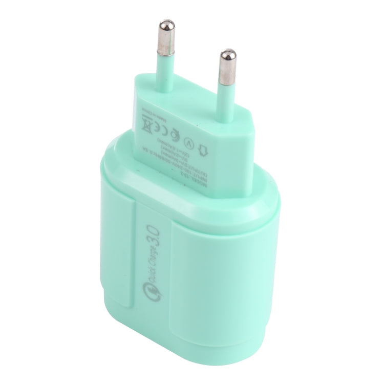 13-222 QC3.0 USB + 2.1A Dual USB Ports Travel Charger EU PLUG (Green)
