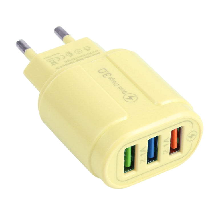 13-222 QC3.0 USB + 2.1A Dual USB Port Macarons Travel Charger EU Plug (Jaune)