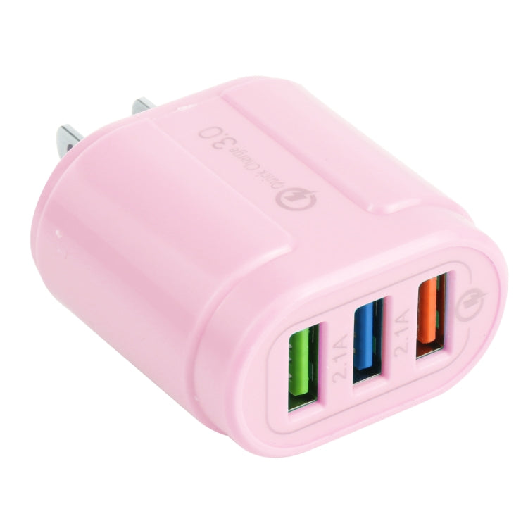 13-222 QC3.0 USB + 2.1A Dual USB PORTS Macarons Reiseladegerät US-Stecker (Rosa)