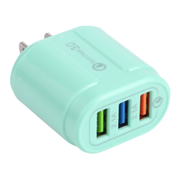 13-222 QC3.0 USB + 2.1A Dual USB Port Macarons Travel Charger US Plug (Vert)