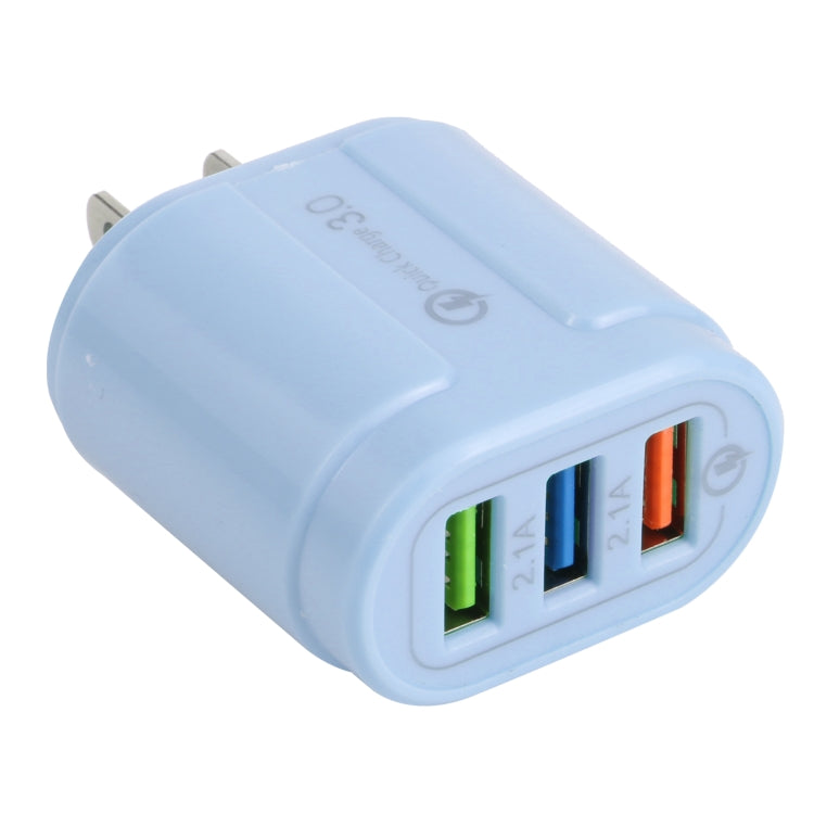 13-222 QC3.0 USB + 2.1A Dual USB Ports Travel Charger (Blue)