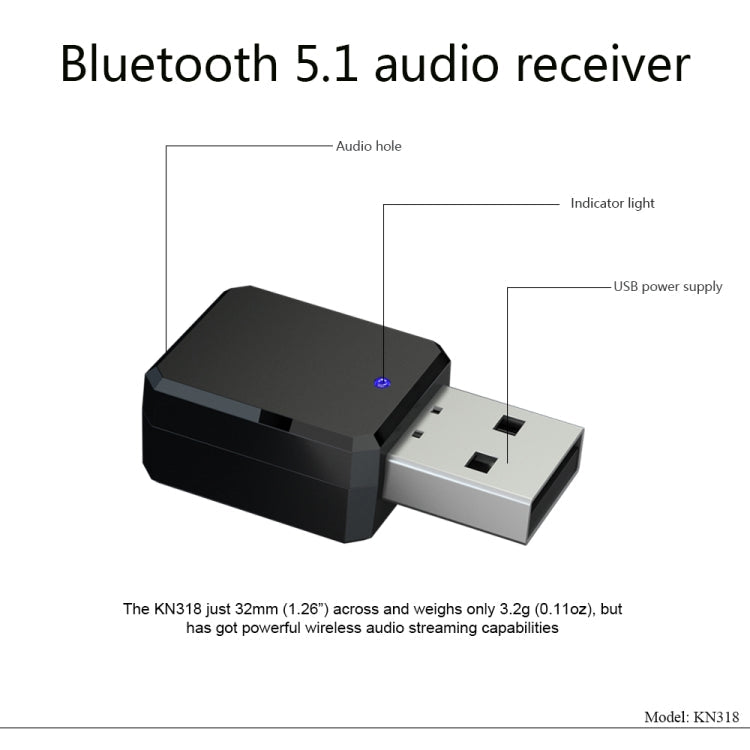 KN318 USB Bluetooth 5.1 Adaptador Receptor de Audio