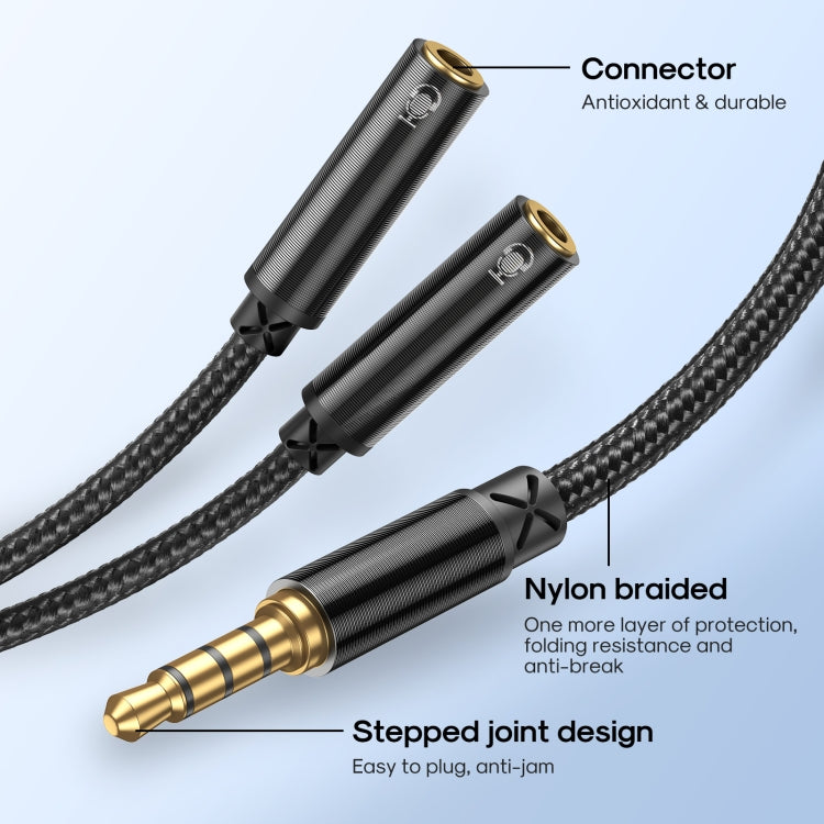 Joyroom SY-A04 Auriculares Macho a 3-Hembra Y-Splitter Nylon Braid Cable de Audio Longitud: 0.2m