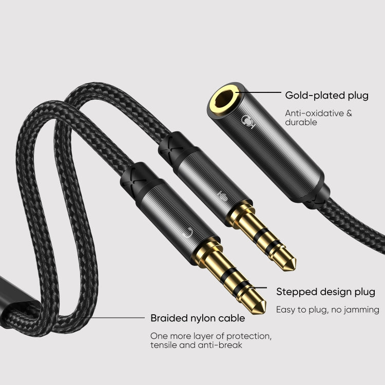 Joyroom SY-A05 Auriculares Hombre a 2-Hembra Y-Splitter Nylon Braid Cable de Audio Longitud: 0.2m