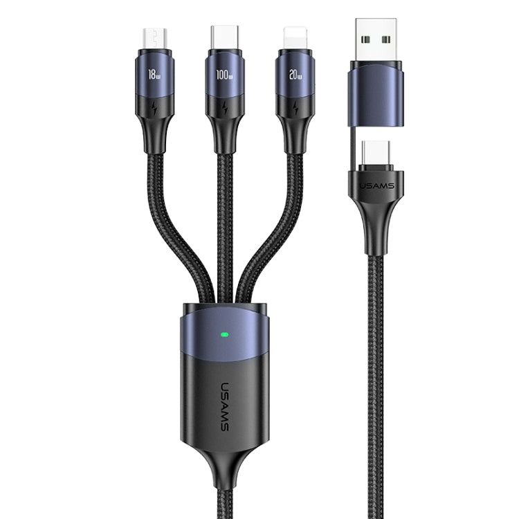 USAMS US-SJ511 U71 PD 100W USB-A A USB-C / Type-C A 8 PIN + USB-C / Type-C + Micro USB Fast Charge Data Two to Three Length Aluminum Alloys (Black)