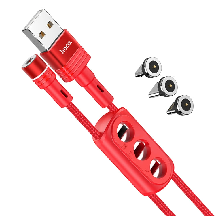 Hoco U98 Sunway 3 in 1 Multifunctional Magnetic Charging Cable USB to 8 Pin + Micro USB + USB-C / TYPE-C Cable Cable Length: 1.2m (Red)