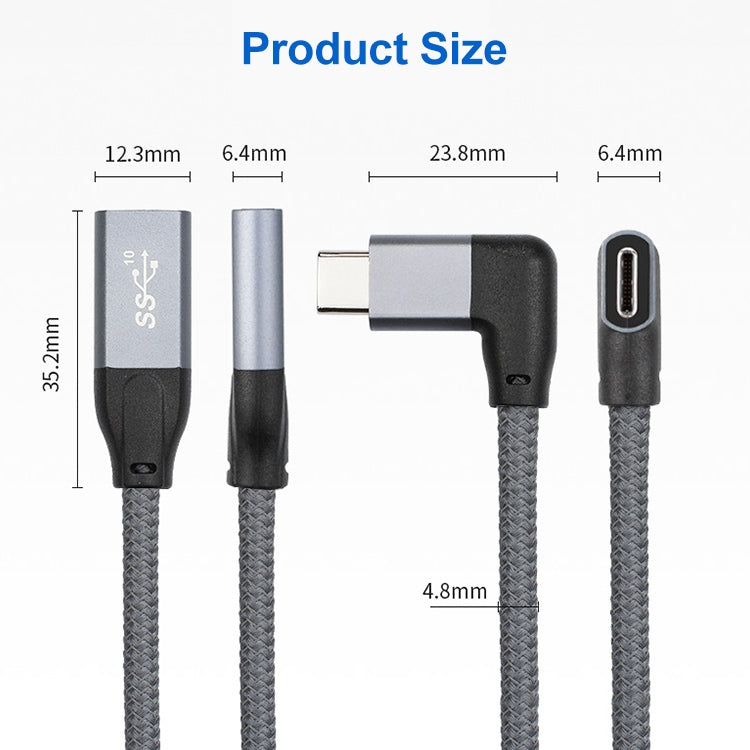 100W USB-C / Type-C Coude Coude vers USB-C / Type-C Câble d'extension de données de fonction femelle Longueur du câble: 0,5 m