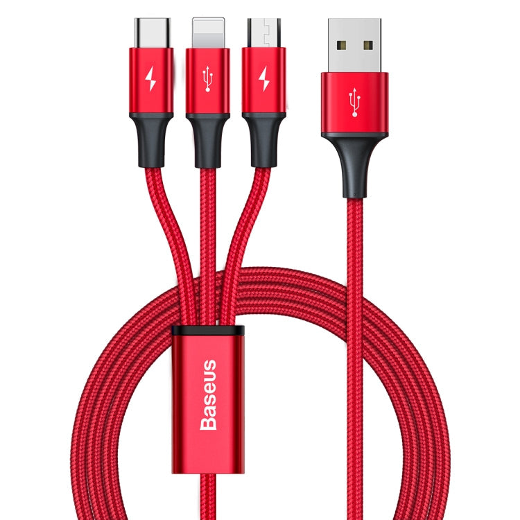 Baseus CAJS000009 Rapid Series 3.5A USB a 8 PIN + USB-C / Tipo-C + Micro USB Cable de Datos Longitud del Cable: 1.2cm (Rojo)