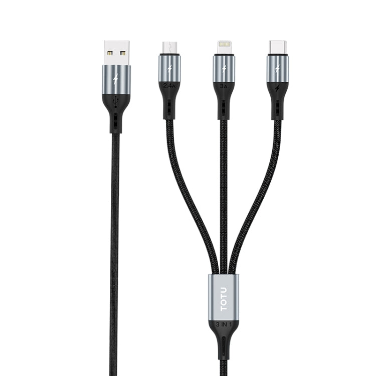 Totudesign B3B-011 Speedy Series II 3 en 1 8 Pin + Tipo-C / USB-C + Cable de Carga de Carga USB USB-C + Micro USB Longitud: 1.2m (Gris)