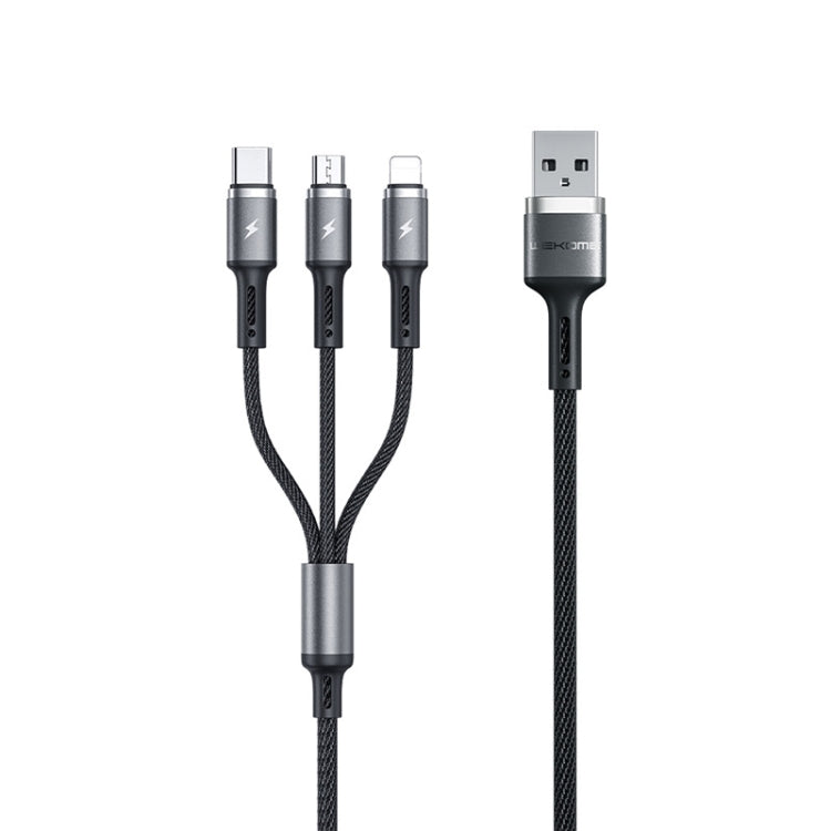 WK WDC-150 Câble de charge en métal 3 en 1 8 broches + Micro USB + Type-C / USB-C Longueur : 1,2 m (noir)