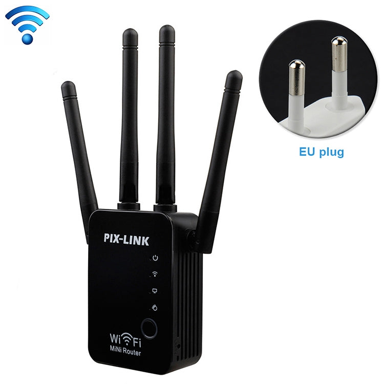 Wireless Smart WiFi Router Repeater with 4 WiFi Antennas Plug Specification: EU Plug (Black)