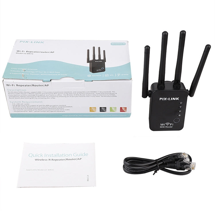 Wireless Smart WiFi Router Repeater with 4 WiFi Antennas Plug Specification: EU Plug (Black)