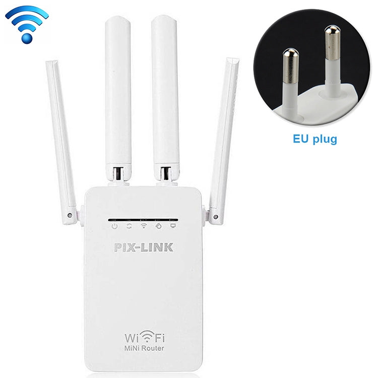 Wireless Smart WiFi Router Repeater with 4 WiFi Antennas Plug Specification: EU Plug (White)