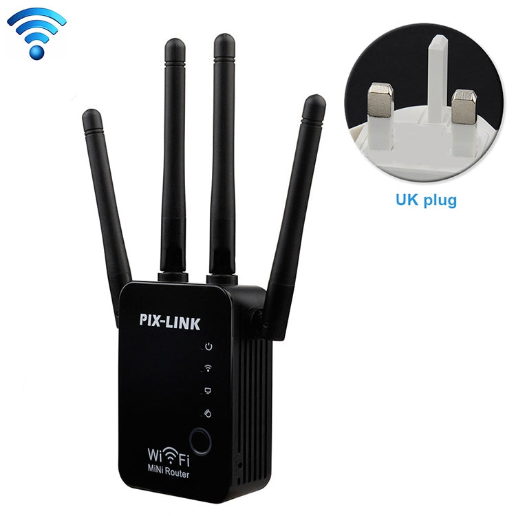 Repetidor de enrutador WiFi inteligente Inalámbrico con 4 Antenas WiFi Especificación de Enchufe: Enchufe británico (Negro)