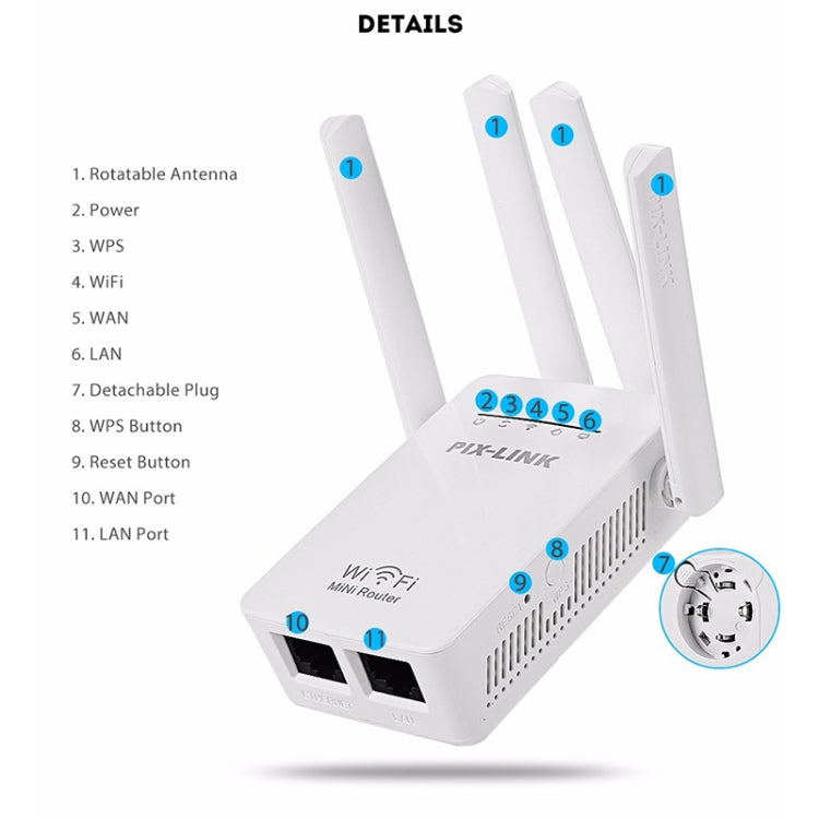 Wireless Smart WiFi Router Repeater with 4 WiFi Antennas Plug Specification: UK Plug (White)