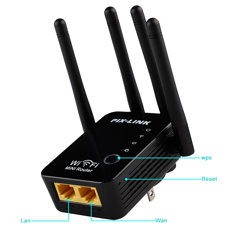 Repetidor de enrutador WiFi inteligente Inalámbrico con 4 Antenas WiFi Especificación de Enchufe: Enchufe de EE.UU (Negro)
