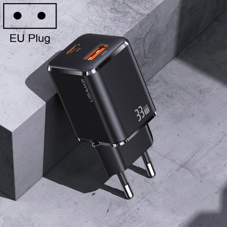 USAMS US-CC144 T43 33W Type-C / USB-C + USB Gallium Nitride Mini Travel Charger EU Plug (Black)
