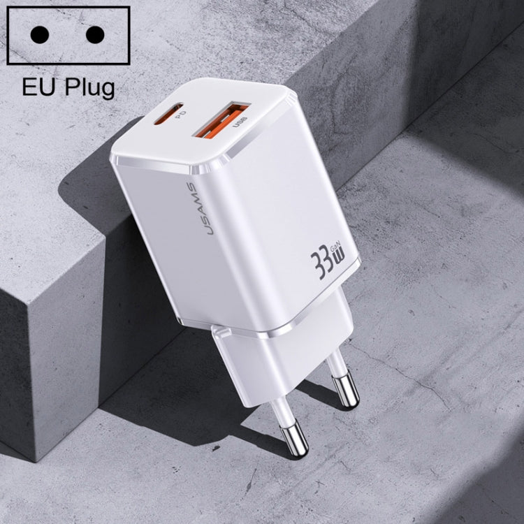 USAMS US-CC144 T43 33W Type-C / USB-C + USB GALLIANT NITRIDE Mini Travel Charger EU Plug (White)