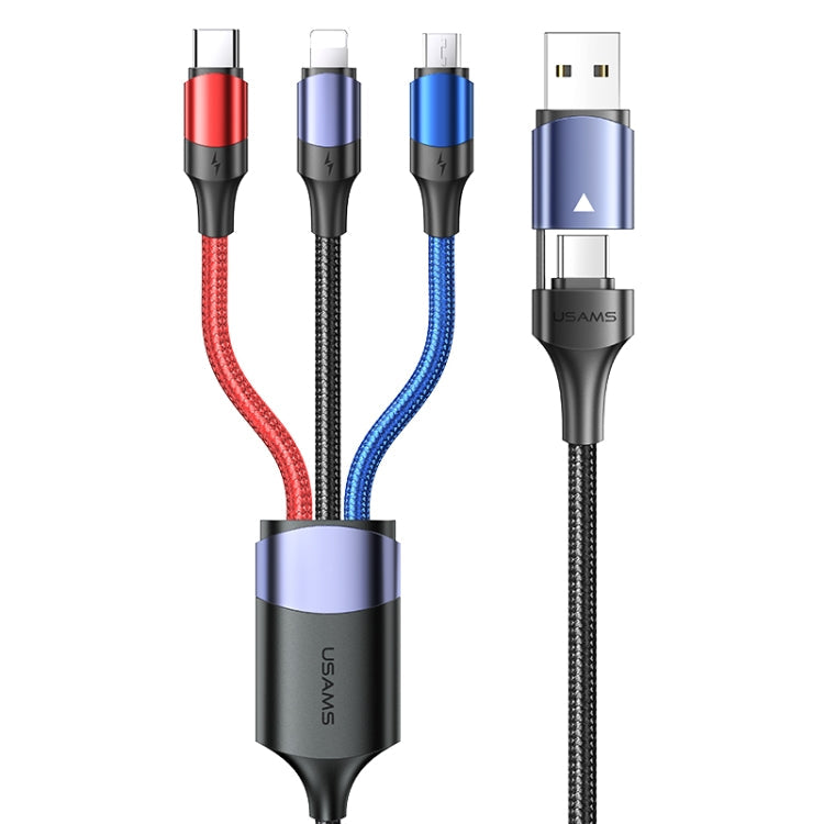 USAMS US-SJ549 U71 USB + Tipo-C / USB-C a 8 PIN + Tipo-C / USB-C + Micro USB Aleación de Aluminio Cable de Carga Longitud: 1.2m