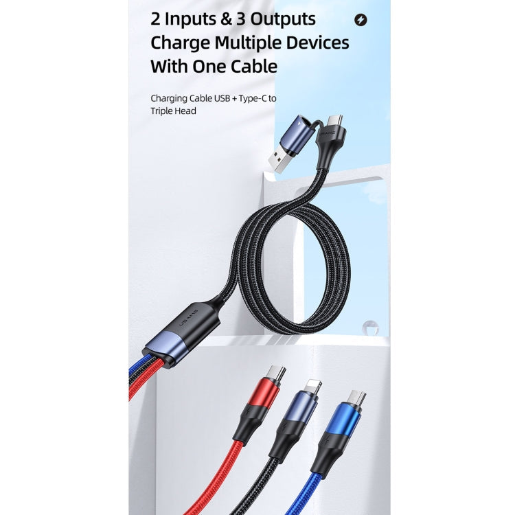 USAMS US-SJ549 U71 USB + Tipo-C / USB-C a 8 PIN + Tipo-C / USB-C + Micro USB Aleación de Aluminio Cable de Carga Longitud: 1.2m