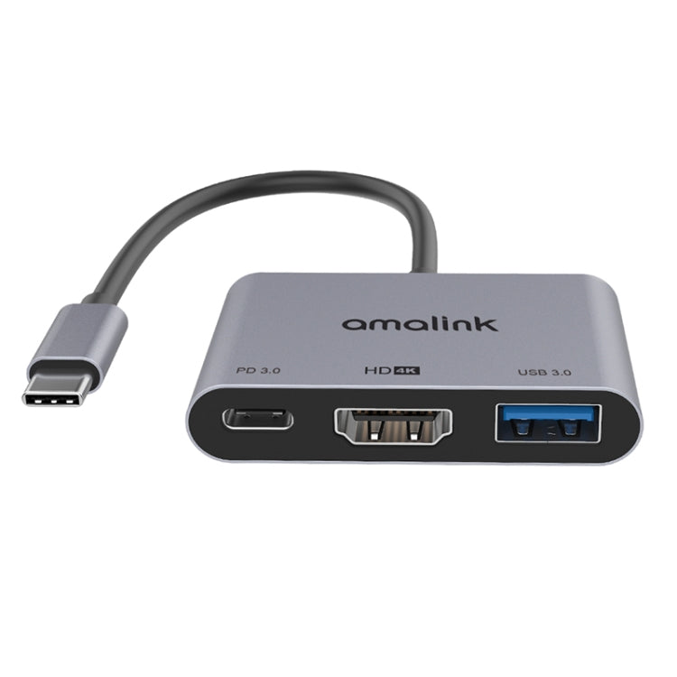 Amalink 9175D Tipo-C / USB-C a HDMI + Adaptador USB 3.0 + PD HUB (Gris)