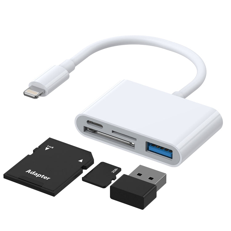 Joyroom S-H142 4 en 1 8 broches vers carte SD/TF + charge 8 broches + interface USB adaptateur de lecteur de caméra OTG prise en charge iOS 13 (blanc)